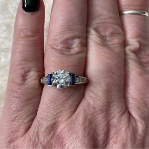 Diamonique & Simulated
Sapphire Ring, PlatinumClad
Size 9